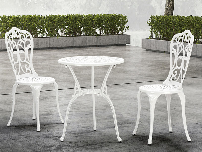 3pcs white patio set, Stylish & elegant bistro table set, including one round coffee table & 2pcs porch chairs YQA-836