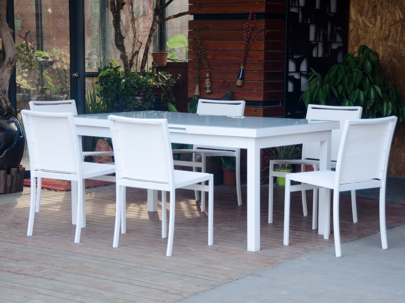 aluminum extension dining table with six chairs YQ-028