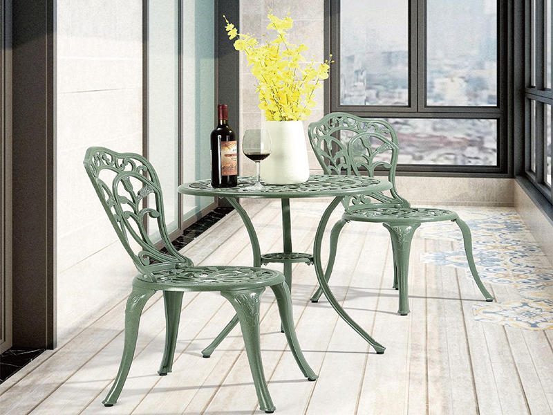 3pcs green coffee table set, balcony set, 3-Piece Cast Aluminum Patio Bistro set with exquisite rose patterns YQA-837