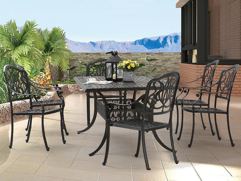 Courtyard cast aluminum dining table and armchair, big size table with 6chairs dining set furniture YQA-9223