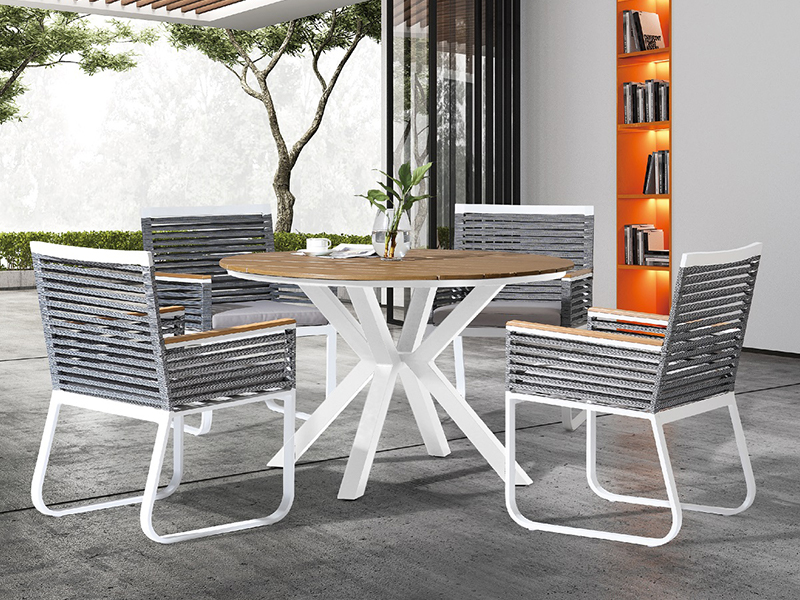 strap furniture chair with synthetic wood tabletop dining set YQC-2750
