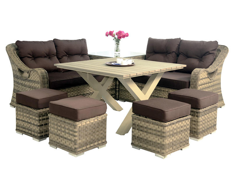 modern outdoor dining table set furniture, aluminum rattan chair set and table with synthetic wood on top,YQR-542A